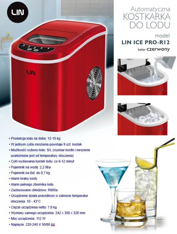 Kostkarka do lodu lin ice pro-r12 raudona