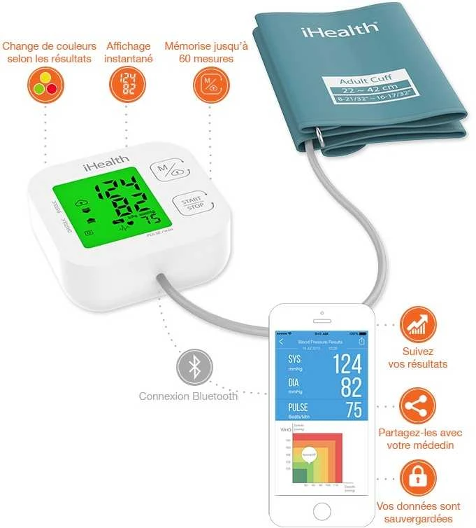 Kraujospūdžio matuoklis „iHealth IHKN550BT“ žasto automatinis prietaisas, 1 naudotojas (-ai)