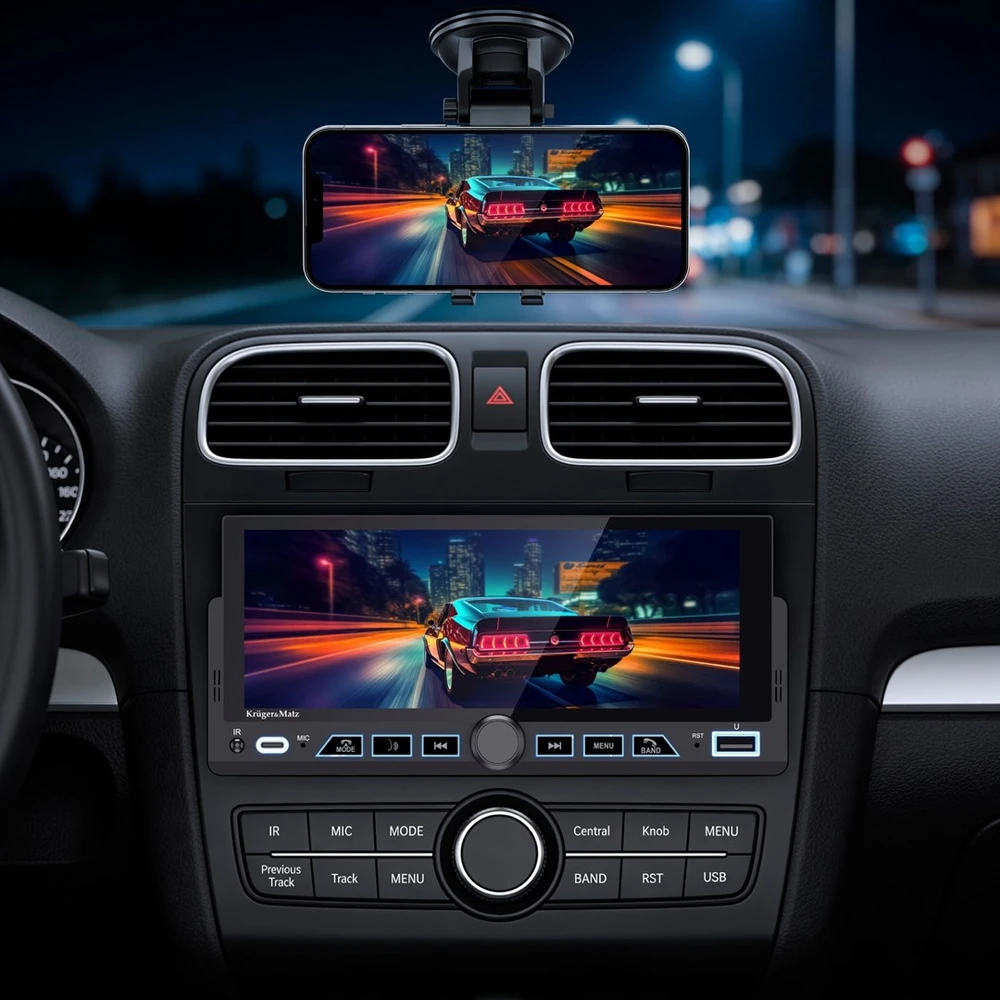 Automagnetola Kruger & Matz KM2017 1DIN CarPlay/AndroidAuto automobilio radijas