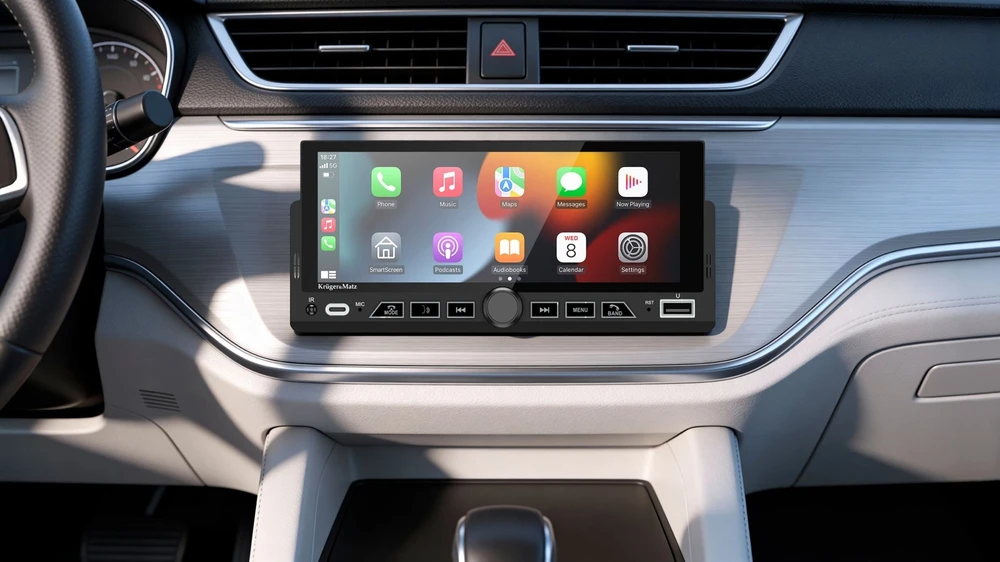 Automagnetola Kruger & Matz KM2017 1DIN CarPlay/AndroidAuto automobilio radijas