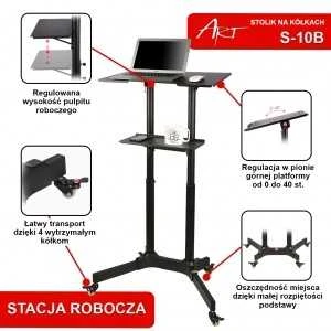 Laikiklis ART STO S-10B ART Vežimėlis ant ratų/darbo vieta nešiojamam kompiuteriui/projektoriui S-10B