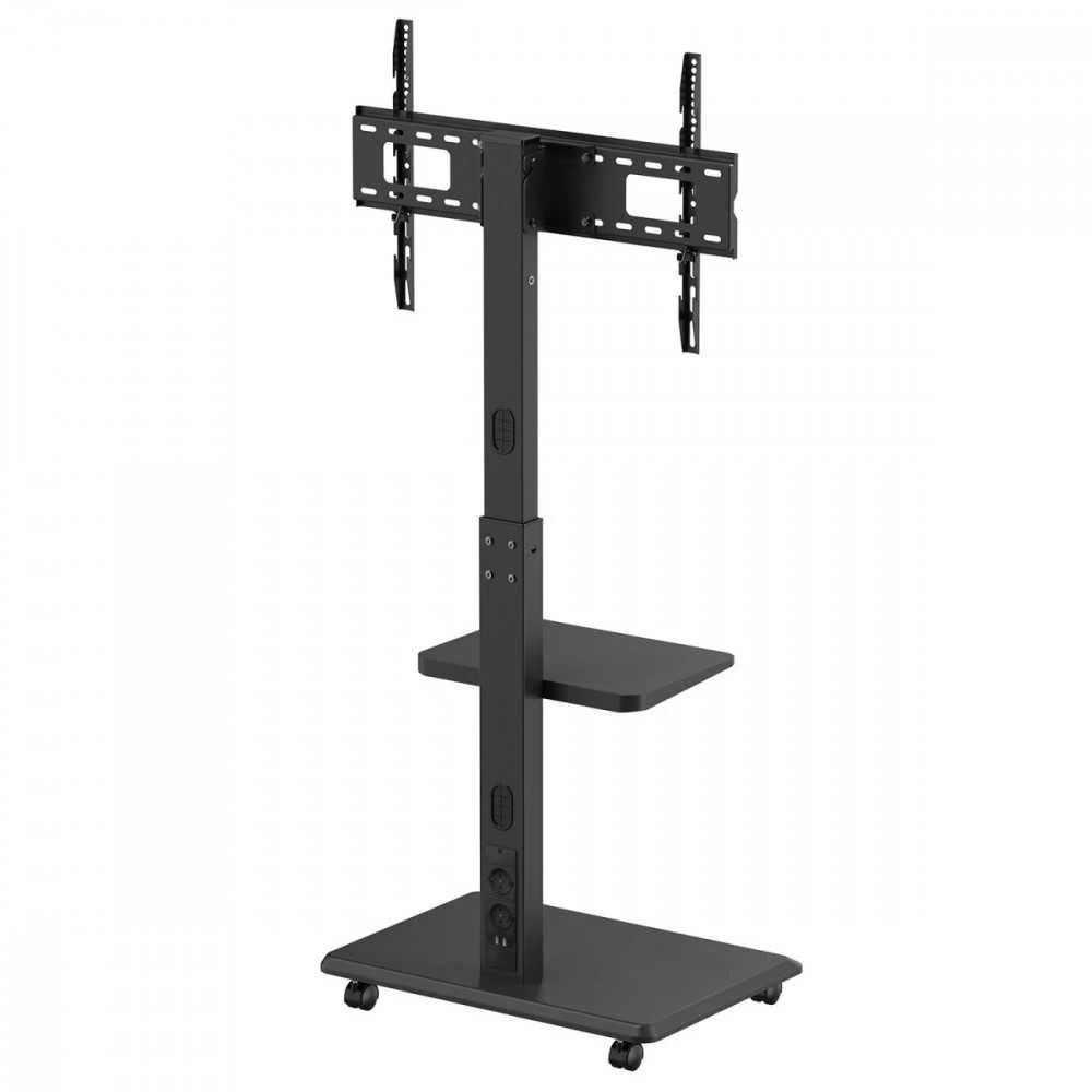 Laikiklis Televizoriaus stovas / vežimėlis „Ergo-Office“, maks. apkrova 50 kg / 5kg lentyna, maks. VESA 600x400, įmontuotas maitinimo lizdas, juodas, ER-304 B