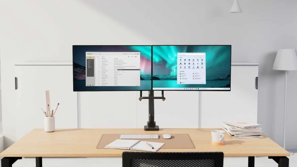 Leitz KENSINGTON SmartFit dvigubo monitoriaus laikiklis su skersiniu ir rankena