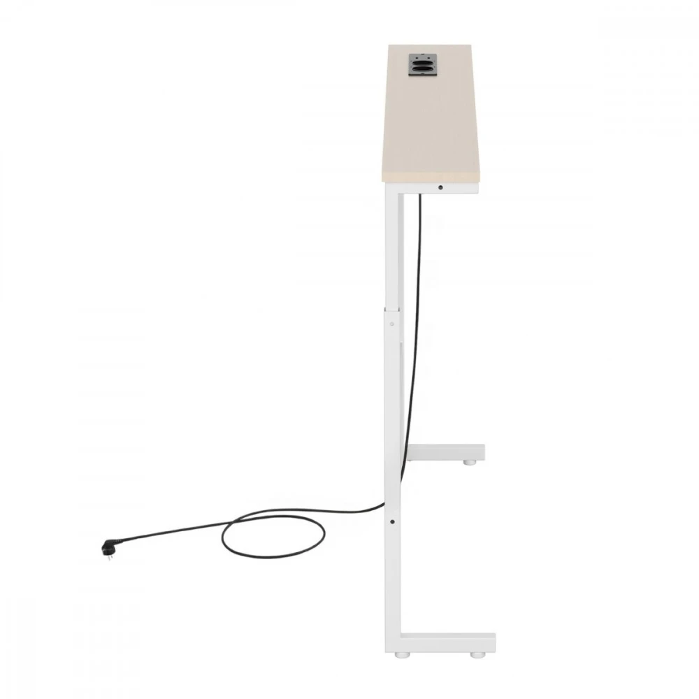Laikiklis Konsolė / stolik su listwą ładującą Maclean, balta su jasnym blatem, reg. aukščio 62-83cm, max 25kg,przewód 2,5m, MC-140 W