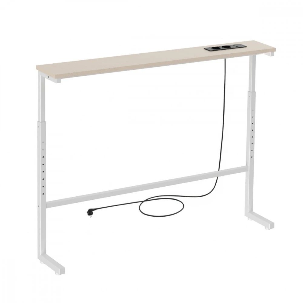 Laikiklis Konsolė / stolik su listwą ładującą Maclean, balta su jasnym blatem, reg. aukščio 62-83cm, max 25kg,przewód 2,5m, MC-140 W