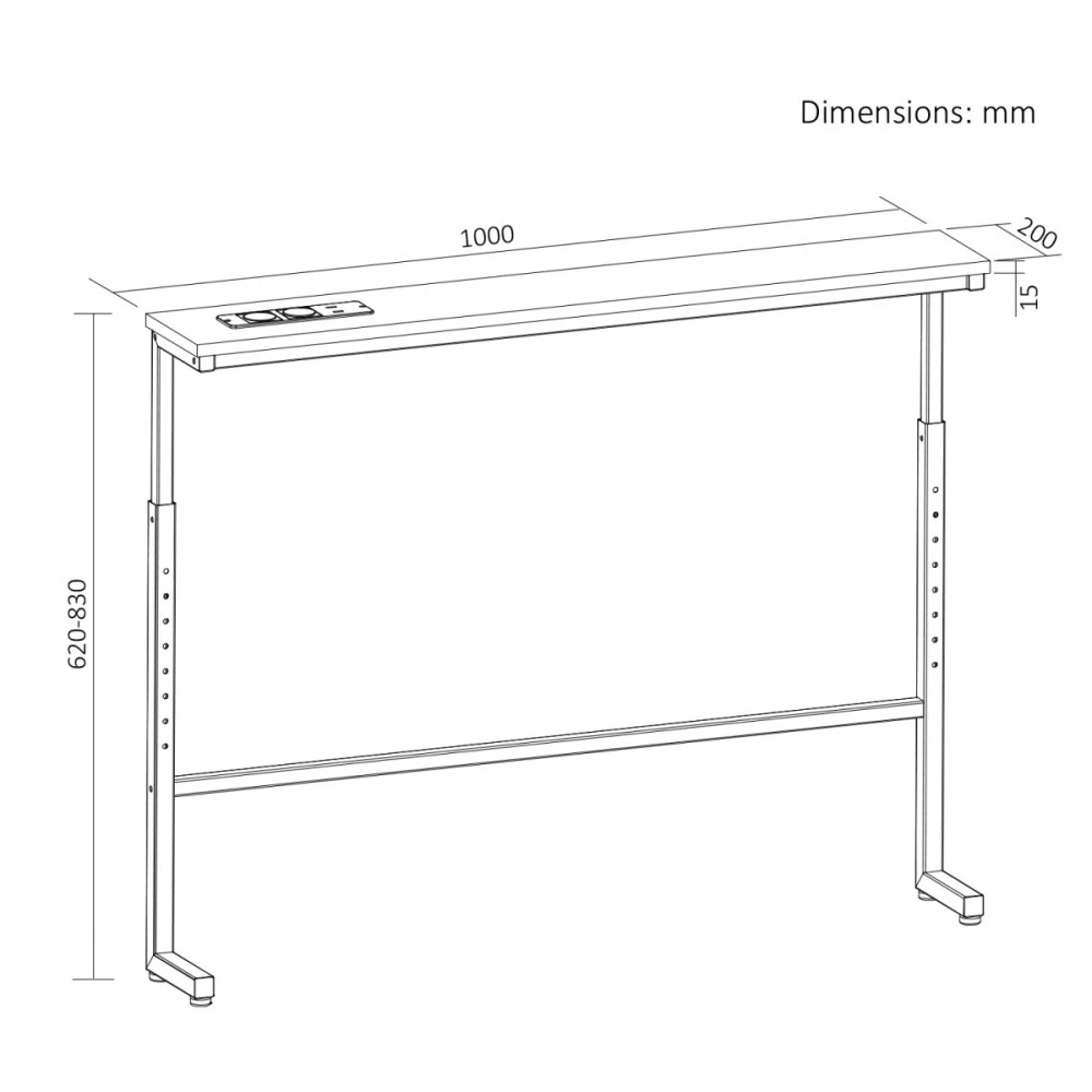 Laikiklis Konsolė / stolik su listwą ładującą Maclean, balta su jasnym blatem, reg. aukščio 62-83cm, max 25kg,przewód 2,5m, MC-140 W