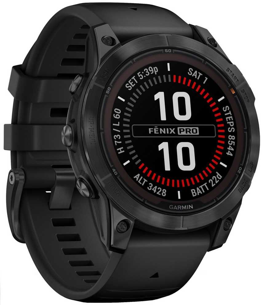 Išmanusis laikrodis Garmin fēnix® 7 Pro – Sapphire Solar Edition Pilkos anglies spalvos DLC titanas, su juodu dirželiu