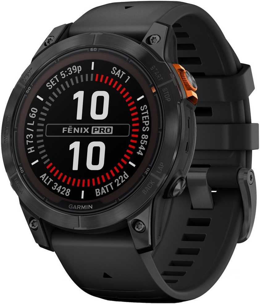 Išmanusis laikrodis Garmin fēnix® 7 Pro – Sapphire Solar Edition Pilkos anglies spalvos DLC titanas, su juodu dirželiu