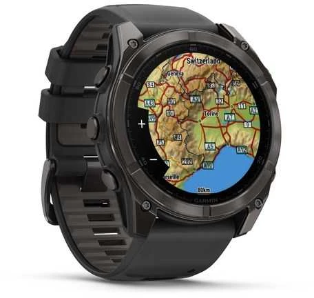 Išmanusis laikrodis Garmin Fenix 8  - 51 mm, AMOLED Sapphire, Anglies pilkumo DLC su juodos / pilkos akmenukų spalvos silikoniniu dirželiu