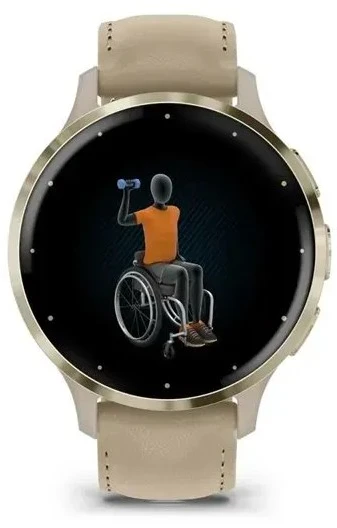 Išmanusis laikrodis Garmin Venu® 3S Šviesaus aukso spalvos nerūdijančiojo plieno apvadas su žalsvai pilkos spalvos korpusu ir odiniu dirželiu