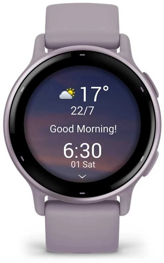 Išmanusis laikrodis Garmin vívoactive® 5 Metalinės orchidėjų spalvos aliuminio apvadas su orchidėjų spalvos korpusu ir silikoniniu dirželiu