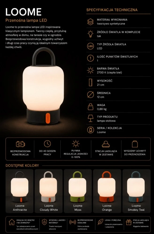 KOODUU LOOME Lampa przenośna akumuliatorinė - Oranžinė