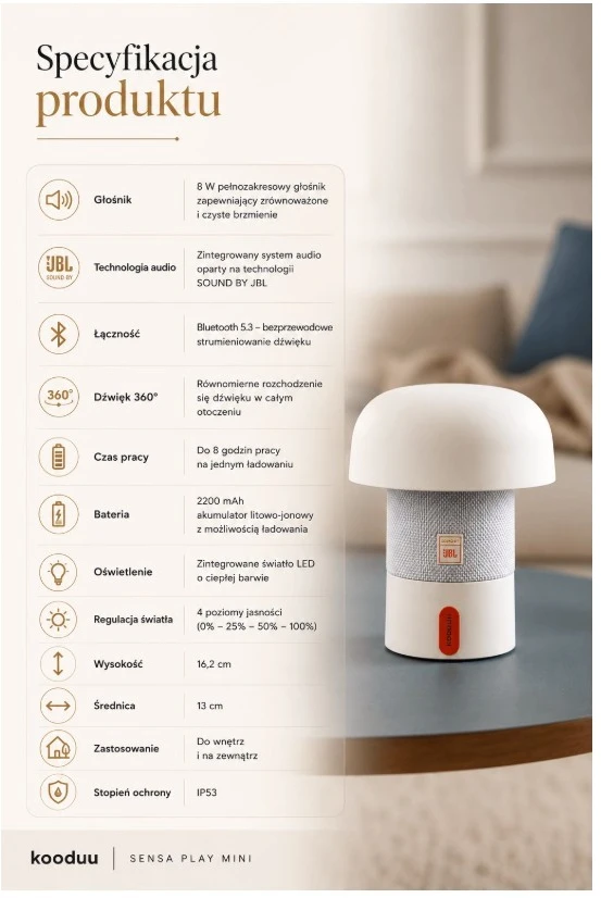 Kooduu SOUND BY JBL Sensa Play Mini kolonėlė/šviestuvas su JBL garso sistema, Anthracite