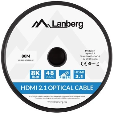 Lanberg HDMI laidas m/m v2.1 80m 8k juodas optinis aoc