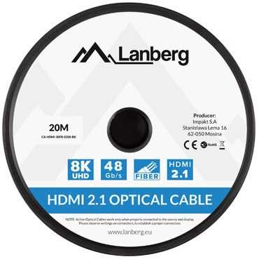 Lanberg kabelis hdmi m/m v2.1 20m 8k optinis aoc ca-hdmi-30fb-0200-bk