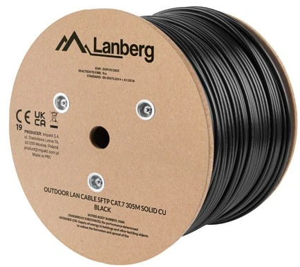 Lanberg kabelis LAN SFTP kat.7 305m drut outdoor CU juoda fluke passed