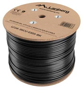 Lanberg Kabelis lan utp kat-6 305m drut outdoor żelowany cu fluke passed, juoda