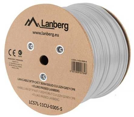 LANBERG LAN kabelis SFTP kat.7 305m solid CU LSZH pilkas CPR fluke praėjo