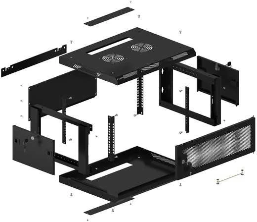 Pakabinama instaliacinė spintelė 19" 4u 600x450 juodos Lanberg perforuotos durys (plokščia pakuotė)