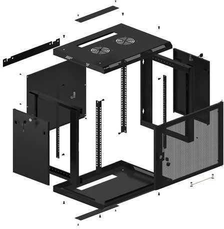 Lanberg Pakabinama spintelė 19 colių 9u 600x450 perforuotos durys (plokščia pakuotė) juoda