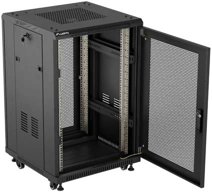 19" 18U 600 × 800 Juodas FLOOR-STANDING RACK CABINET WITH GLASS DOOR, LANBERG (FLAT PACK)
