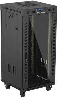 Lanberg grindų pastatoma rack spintelė 19" 24U 600x600 juoda stiklinės durys LCD V2