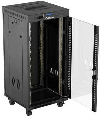 Lanberg grindų pastatoma rack spintelė 19" 24U 600x600 juoda stiklinės durys LCD V2