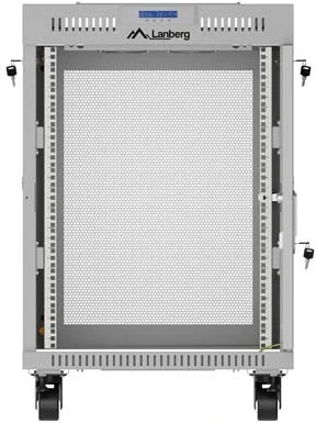 19" 15U 600 × 800 Pilkas FLOOR-STANDING RACK CABINET WITH PERFORATED DOOR AND LCD, LANBERG (FLAT PACK)
