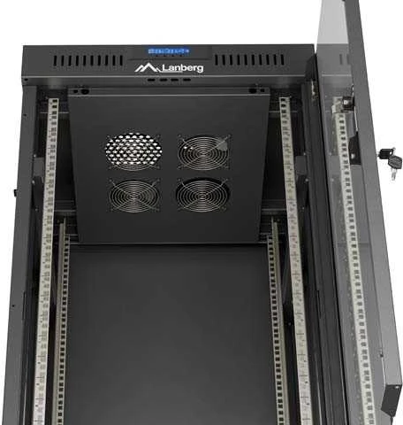 Lanberg grindų pastatoma rack spintelė 19" 24U 600x600 juoda stiklinės durys LCD V2