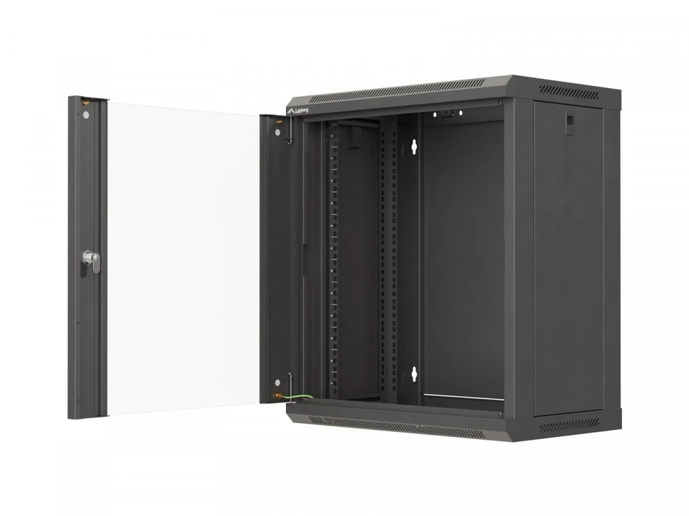 Lanberg szafa instalacyjna rack wisząca 19" 12u 540x350 juoda drzwi przeszklone (flat pack)