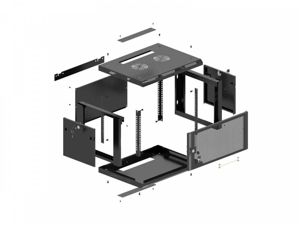 Lanberg sieninė rack spintelė 19" 9U 600x600 juoda perforuotos durys