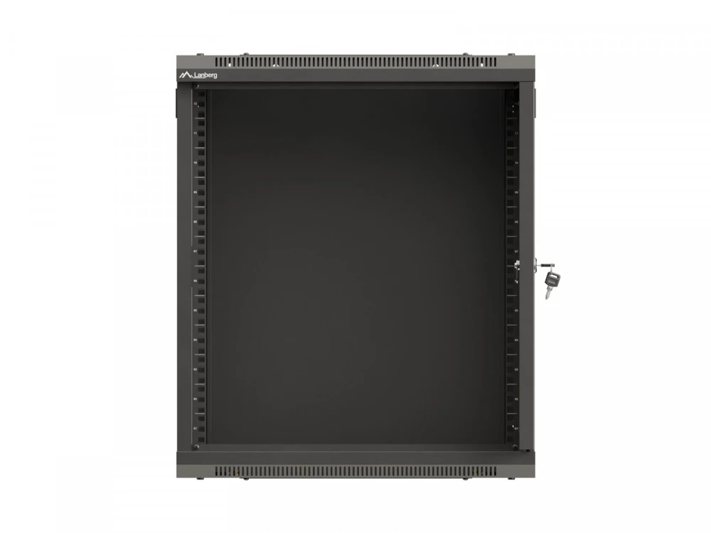 Lanberg szafa instalacyjna rack wisząca 19" 12u 540x350 juoda drzwi przeszklone (flat pack)