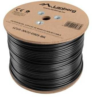 LANBERG LCU5-30CU-0305-BK Lanberg UTP kietas lauko gelis. kabelis, CU, kat. 5e, 305m, pilka