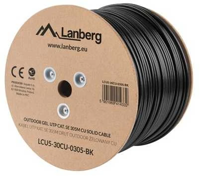 LANBERG LCU5-30CU-0305-BK Lanberg UTP kietas lauko gelis. kabelis, CU, kat. 5e, 305m, pilka