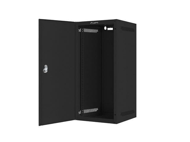 LANBERG Rack spintelė 10 colių sieninis laikiklis 12U 280x310 juodas su metalinėmis durelėmis butas paketas