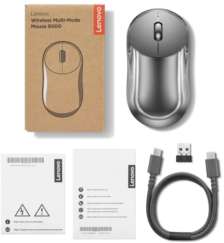 Lenovo Multi-Mode Pelė 8000 | Wireless | 2.4G, Bluetooth 5.3 | Thunder Pilkas