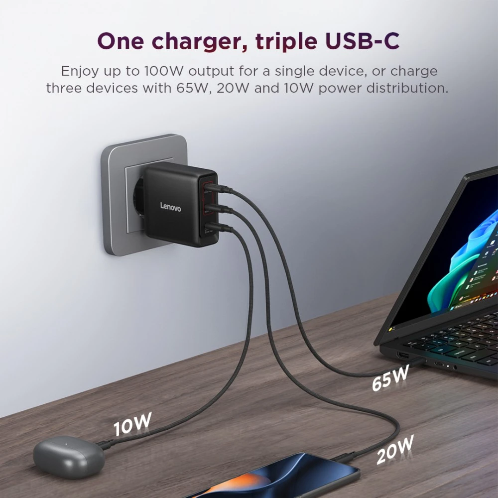 LENOVO daugiaportinis USB-C 100W GAN įkroviklis