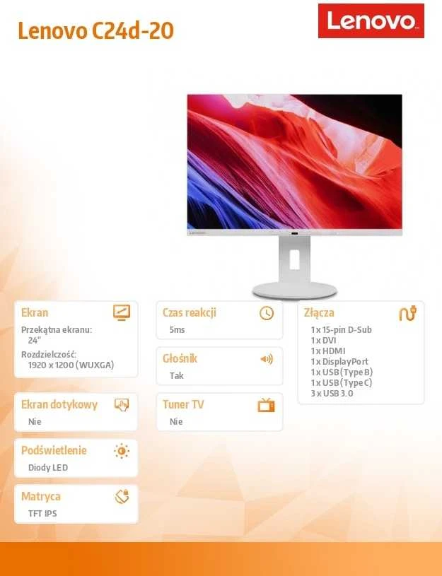 Monitorius „Lenovo ThinkVision C24d“ – 60 Hz | WXGA | 24 colių | TFT IPS | 5 ms