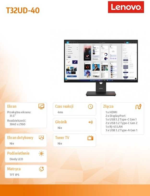Monitorius Lenovo ThinkVision T32UD-40