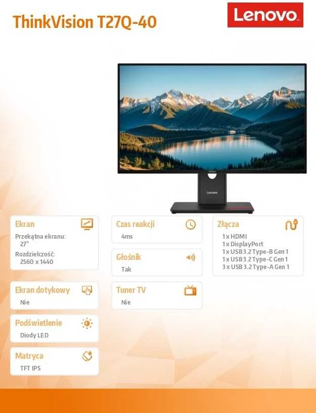 Monitorius Lenovo ThinkVision T27Q-40