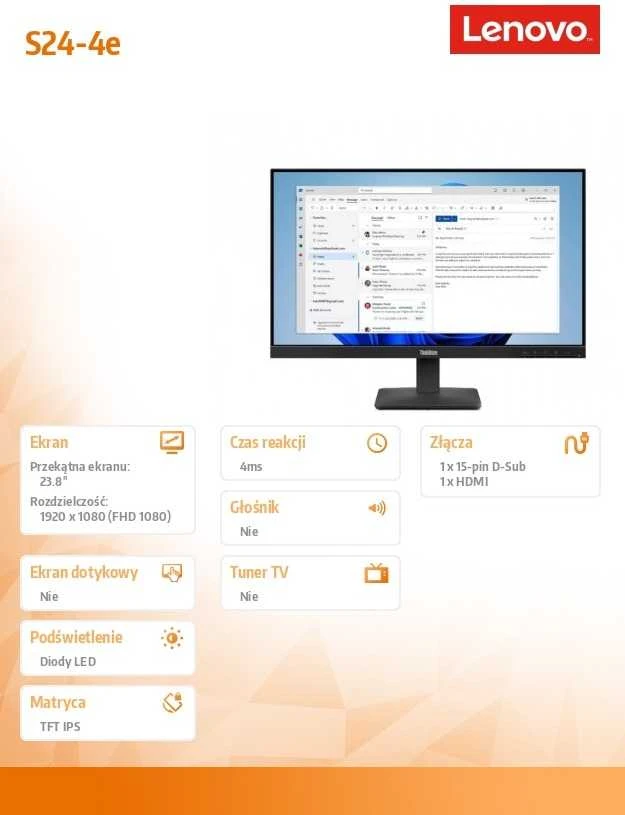 Monitorius LENOVO ThinkVision S24-4e 23,8 colio IPS
