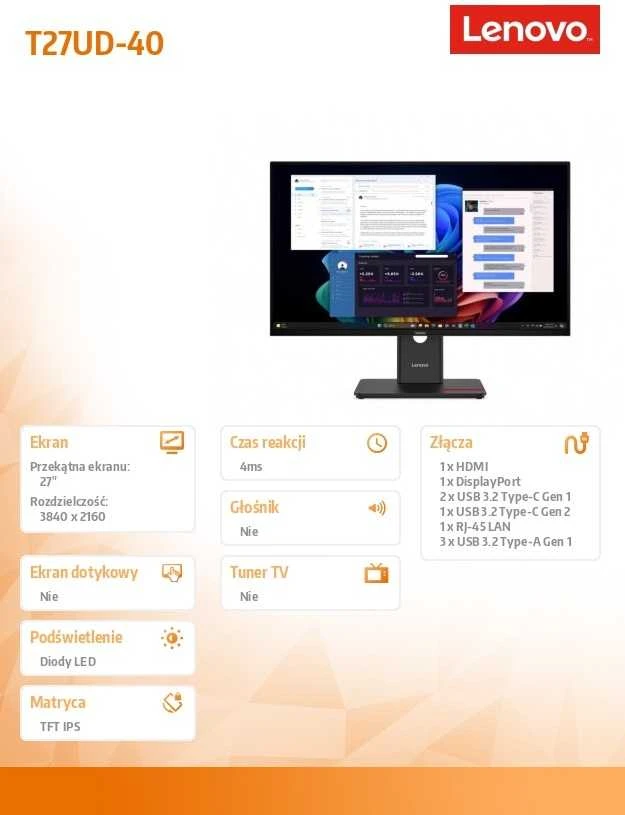 Lenovo ThinkVision T27UD-40 Monitorius
