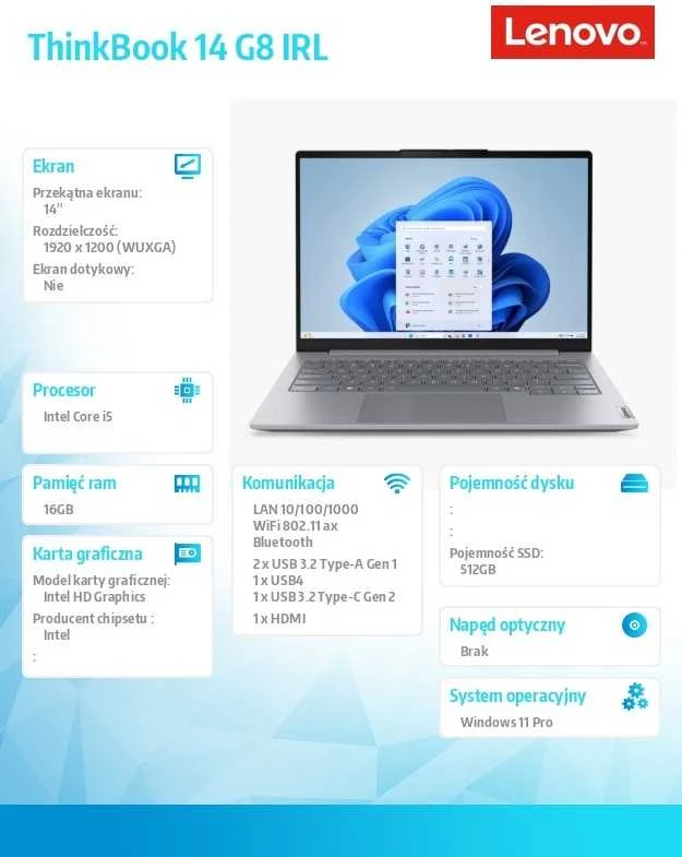 Lenovo ThinkBook 14 G8 - Core i5-13420H | 14" – WUXGA | 16 GB | 512 GB | Win11 Pro