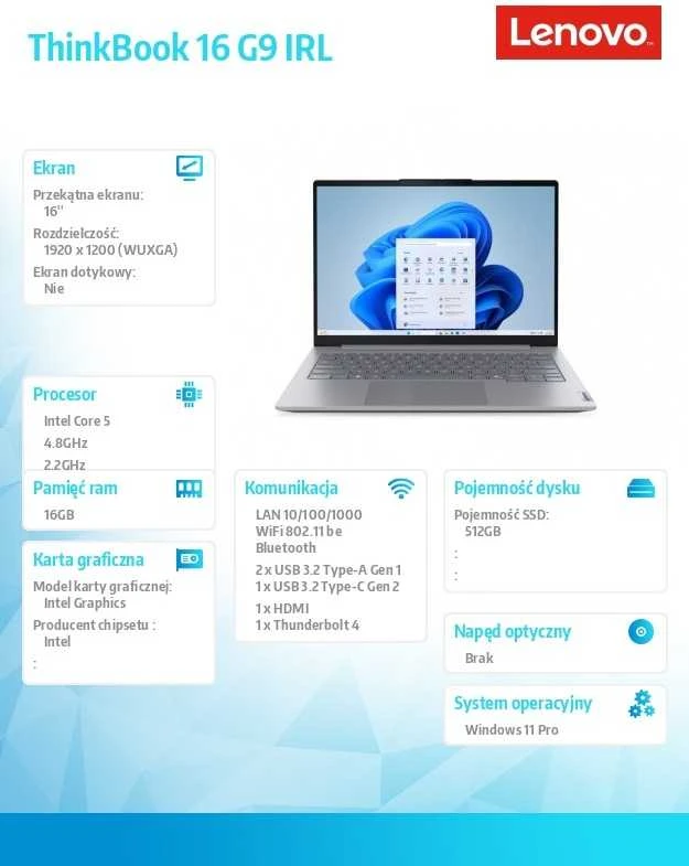 Nešiojamas kompiuteris Lenovo ThinkBook 16 G9 - Core 5 210H | 16"-WUXGA | 16GB | 512GB | Win11Pro