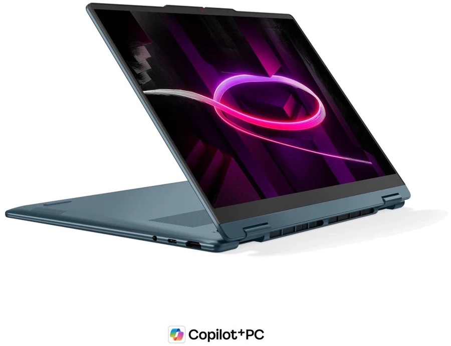 Nešiojamas kompiuteris „Lenovo Yoga 7 Gen 11“ 14AGP11 „Ryzen AI 5 435“, 14 colių WUXGA lietimui jautrus OLED ekranas, 400 nitų, 60 Hz, blizgus, 16 GB LPDDR5X-8000, 512 GB SSD, „Radeon 840M“ vaizdo plokštė, 5.0 MP + IR, 70 Wh, „Windows 11 Tidal Teal“.
