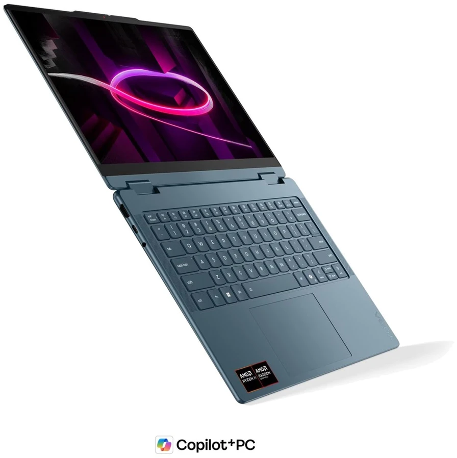 Nešiojamas kompiuteris „Lenovo Yoga 7 Gen 11“ 14AGP11 „Ryzen AI 5 435“, 14 colių WUXGA lietimui jautrus OLED ekranas, 400 nitų, 60 Hz, blizgus, 16 GB LPDDR5X-8000, 512 GB SSD, „Radeon 840M“ vaizdo plokštė, 5.0 MP + IR, 70 Wh, „Windows 11 Tidal Teal“.
