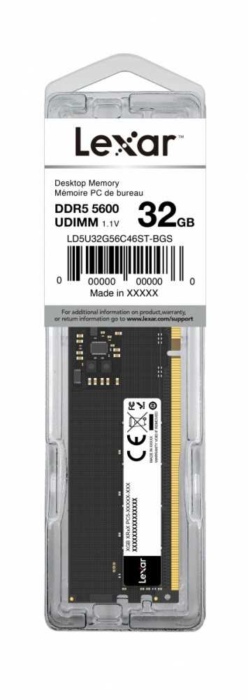 RAM Lexar | Stacionariam kompiuteriui skirta atmintis | 32 GB | DDR5 | 5600 MHz | PC / serveris | Registered Ne | ECC Ne
