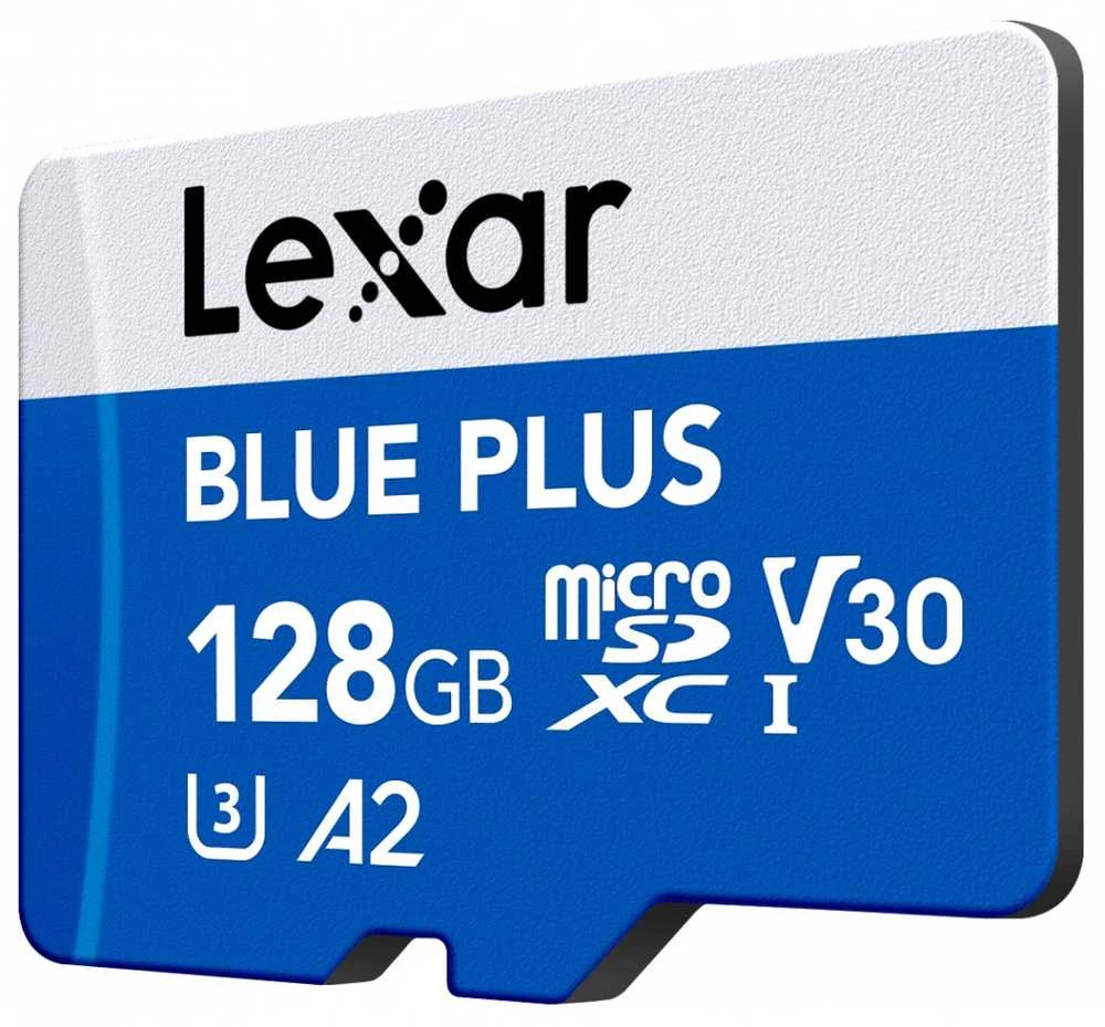 Lexar Blue Plus 128GB atminties kortelė stambiu planu
