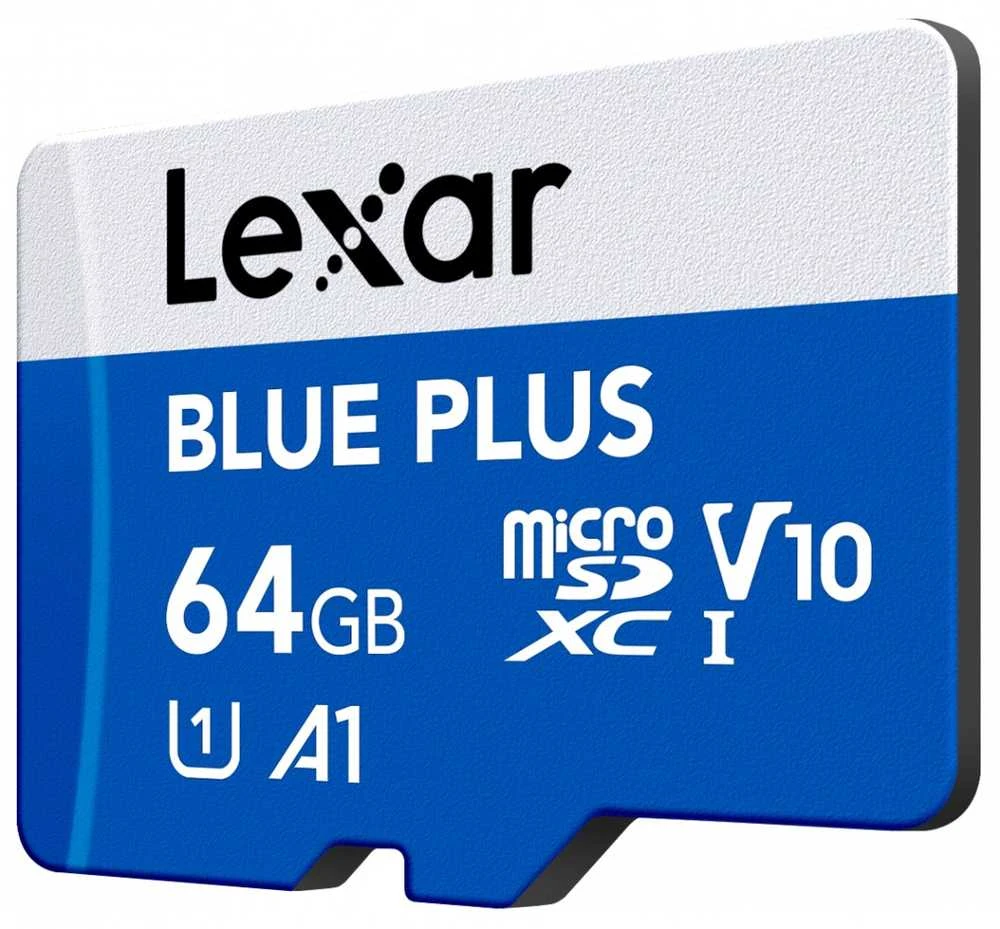 Atminties kortelė Mėlyna Lexar Micro SDXC Mėlyna Plus UHS-I C10 A1 U1 V30 64GB + SD adapteris