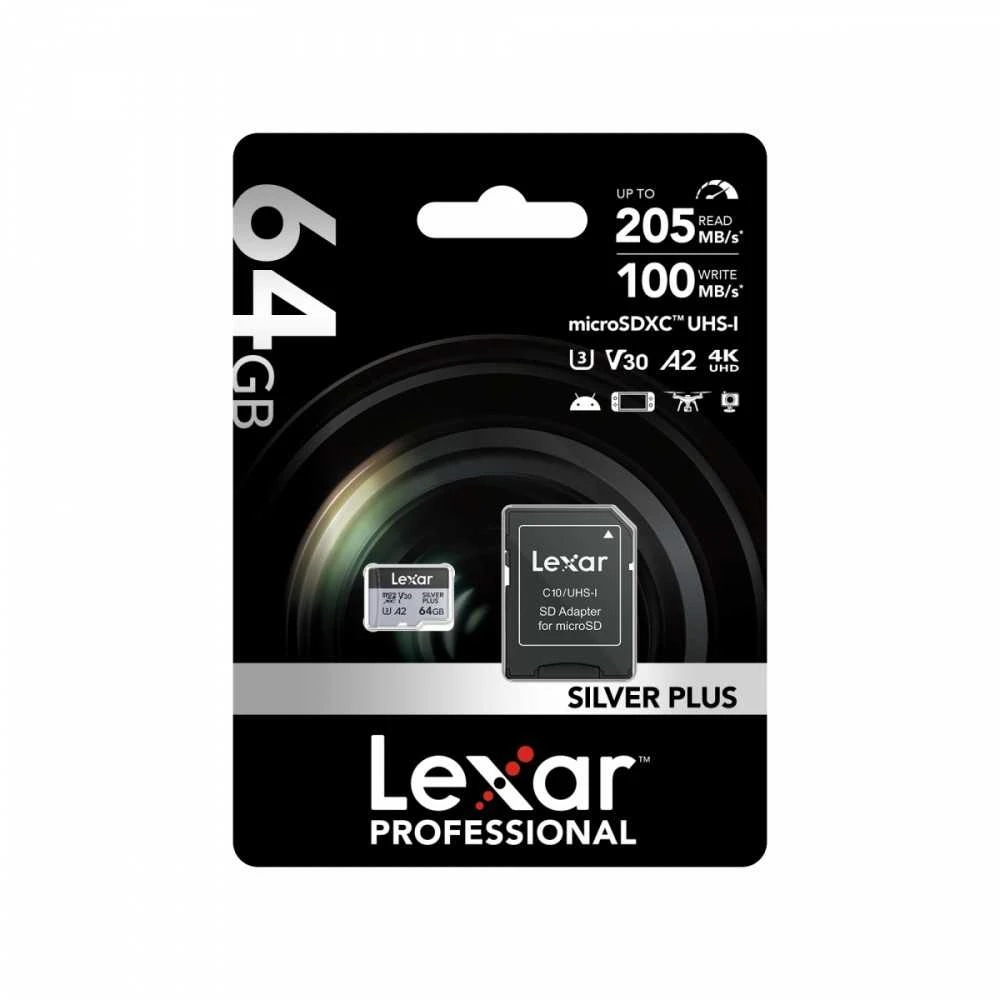 Lexar Silver Plus 64GB atminties kortelė su adapteriu